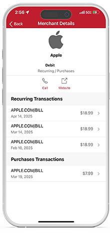 Viewing merchants, recurring payments, and your card(s) on file