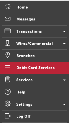 Card Control Menu List - Select Debit Card Services
