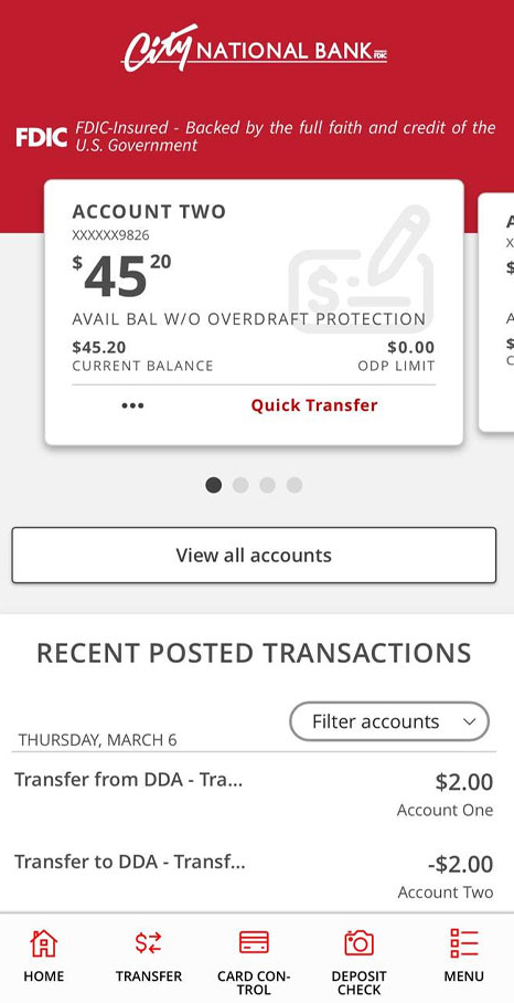 Online Banking Mobile App home screen