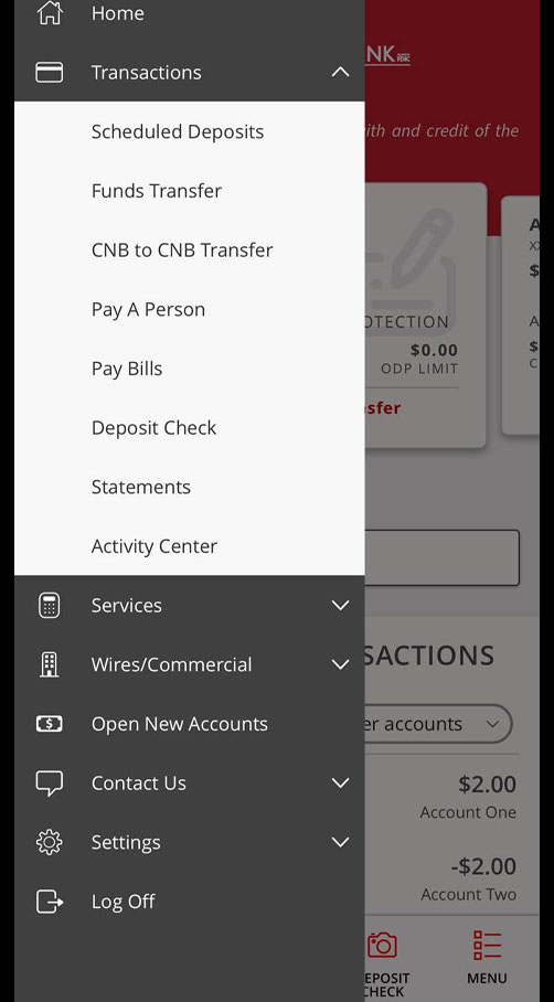 CityNET Mobile App menu