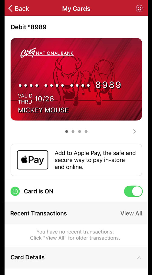 CityNET Mobile App card control