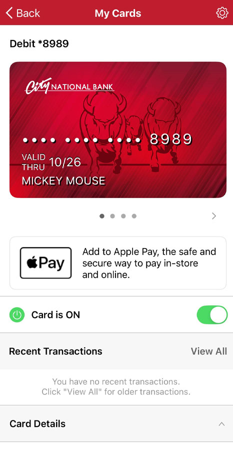 Online Banking Mobile App card control