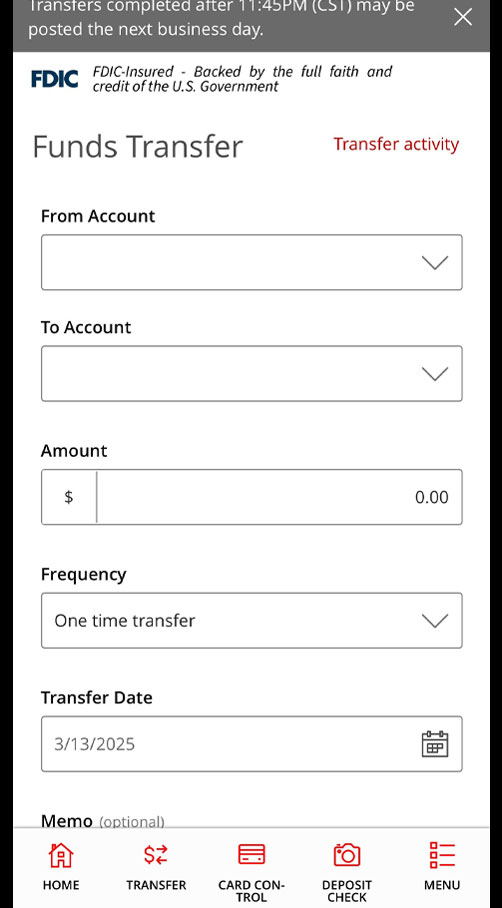CityNET Mobile App transfer funds