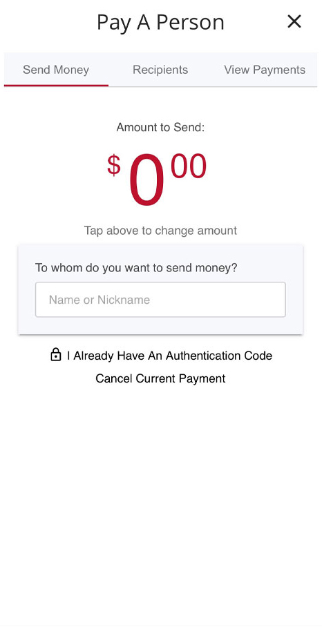 Online Banking Mobile App pay a person