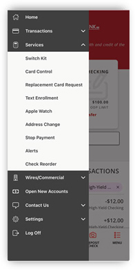On the side menu, select Services then Direct Deposit Switch.