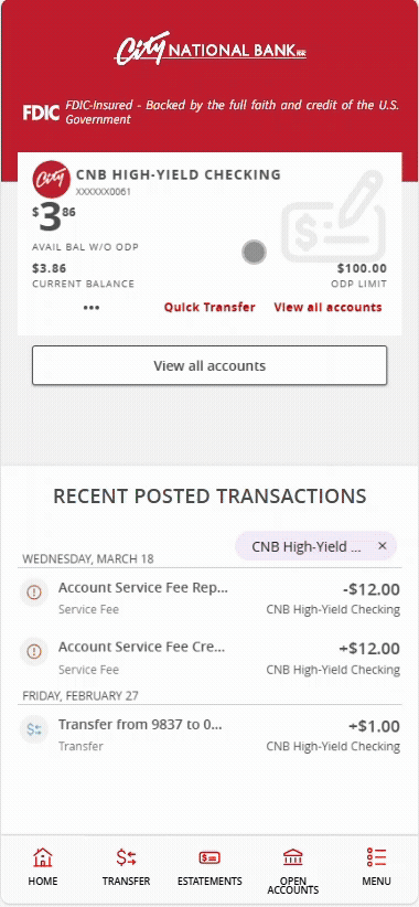 Online Banking Mobile App home screen