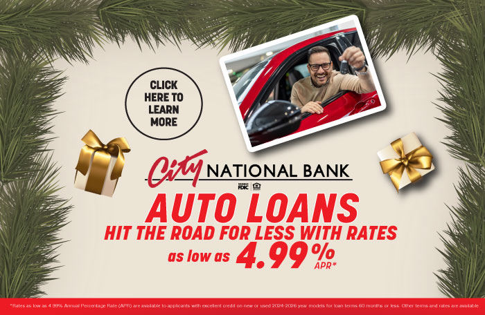 Low auto loan rates and local financing from City National Bank.
