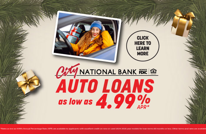 Auto loans from City National Bank as low as 4.99% APY*!