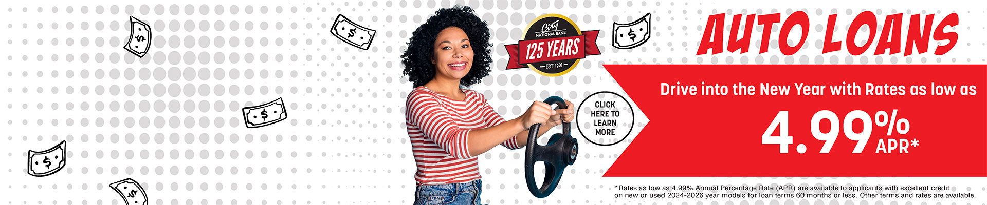Auto loans from City National Bank as low as 4.99% APY*!
